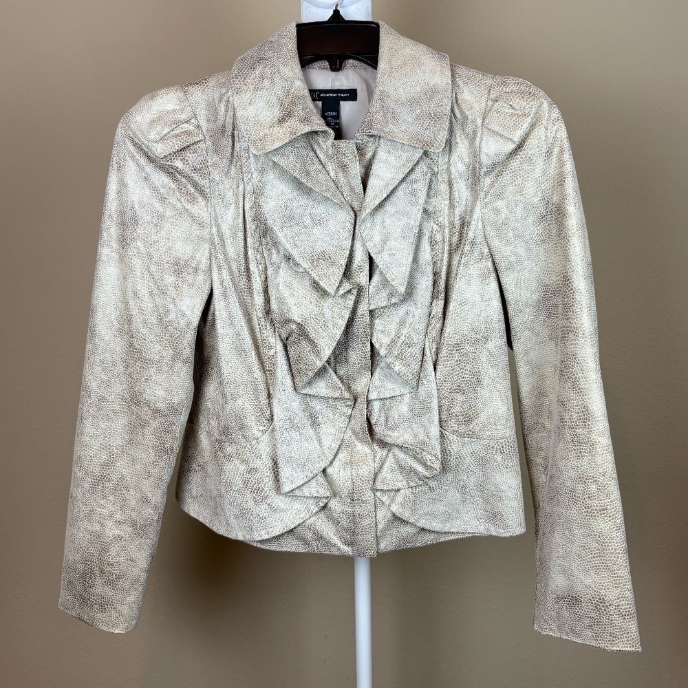 INC International Concepts Cream/Beige Faux Snakeskin Jacket/Blazer; Size M
